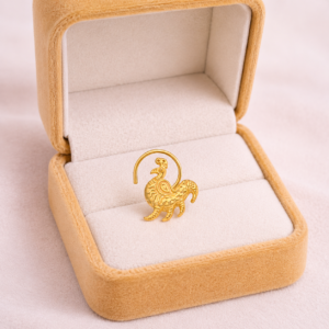 Gold Plated Peacock Nose Pin – Traditional Textured Ethnic Motif Design