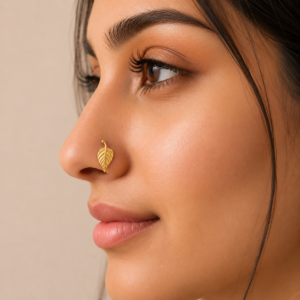 Gold Plated Leaf Nose Pin – Nature Inspired Minimal Ethnic Design