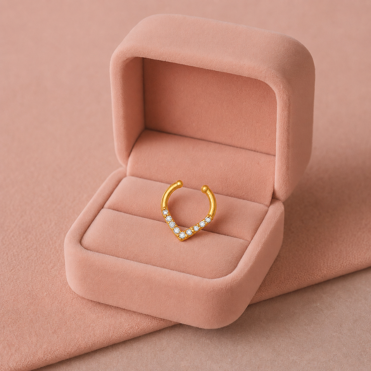 Gold Plated CZ Septum Ring – Minimal V Shape Open Nose Ring Design - Image 2