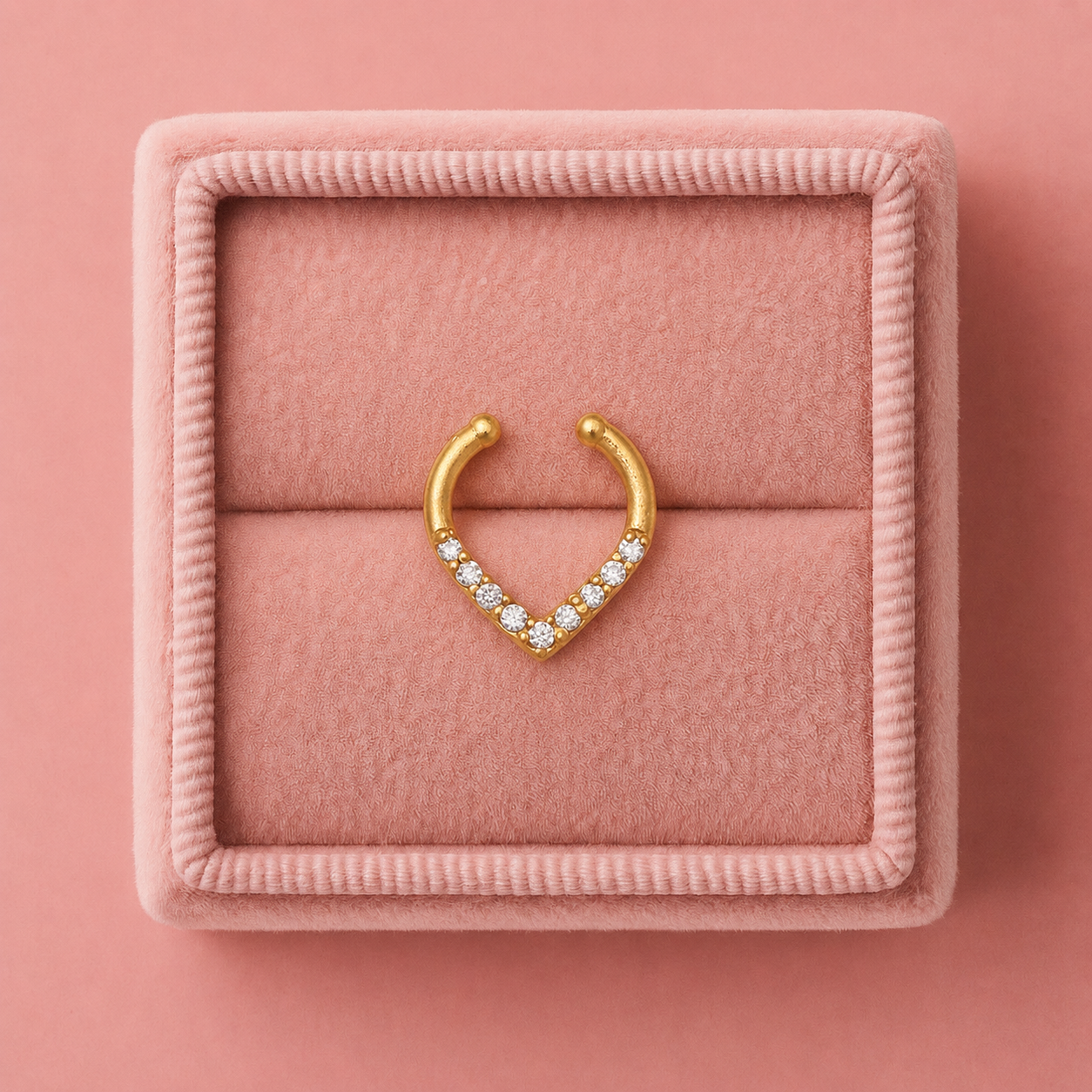 Gold Plated CZ Septum Ring – Minimal V Shape Open Nose Ring Design - Image 5