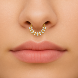 Gold Plated CZ Floral Septum Ring – Sparkling Open Nose Ring Design