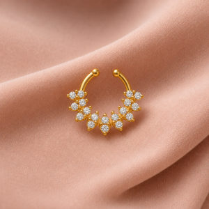 Gold Plated CZ Floral Septum Ring – Sparkling Open Nose Ring Design