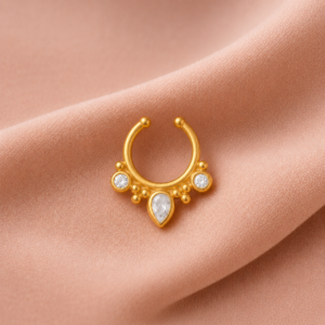 Gold Plated CZ Septum Ring – Boho Drop Open Nose Ring Design