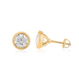Round White CZ Stud Earrings - 925 Silver Gold Plated