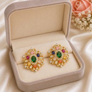 925 Sterling Silver Multi Gemstone Royal Earrings - 925 Sterling Silver