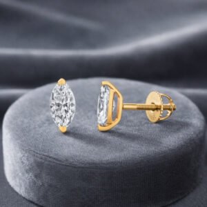 White CZ Marquise Stud Earrings - 925 Silver Gold Plated