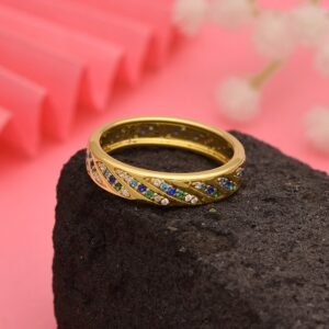 Multi-Stone Band Ring  – Sterling Silver Yellow Plated