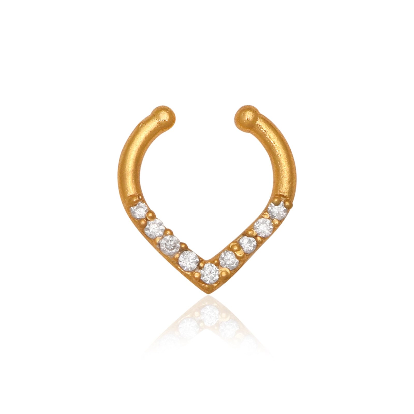 Gold Plated CZ Septum Ring – Minimal V Shape Open Nose Ring Design - Image 6