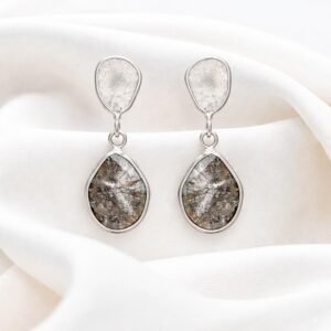 0.75 Ct Polki Diamond Drop Earrings - 925 Sterling Silver