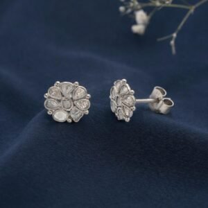 0.50 Ct Unshaped Polki Diamond Floral Stud Earrings - 925 Sterling Silver