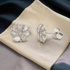 0.50 Ct Unshaped Polki Diamond Floral Stud Earrings - 925 Sterling Silver