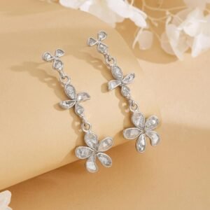 0.75 Ct Unshaped Polki Diamond Floral Drop Earrings - 925 Sterling Silver