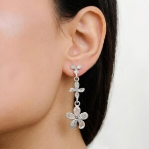 0.75 Ct Unshaped Polki Diamond Floral Drop Earrings - 925 Sterling Silver