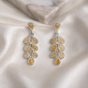 1.00 Ct Yellow Polki Diamond Drop Earrings - 925 Sterling Silver