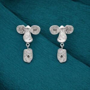 1.00 Ct Unshaped Polki Diamond Drop Earrings - 925 Sterling Silver
