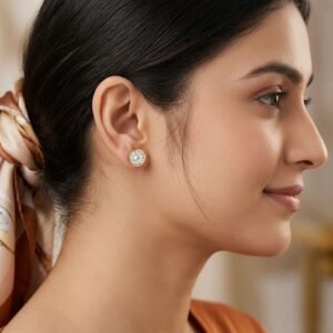 Round White CZ Stud Earrings - 925 Silver Gold Plated