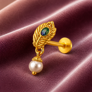Peacock Feather Pearl Drop Nose - Gold Plated 925 Silver