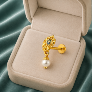 Peacock Feather Pearl Drop Nose - Gold Plated 925 Silver
