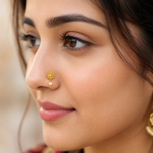 Mandala Pearl Drop Nose Pin with CZ - Gold Plated 925 Silver