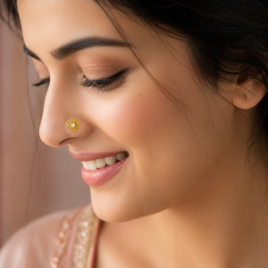 Filigree Floral Nose Pin with CZ - Gold Plated 925 Silver