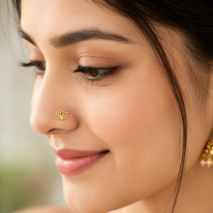 Lotus Flower Nose Pin with CZ - Gold Plated 925 Silver