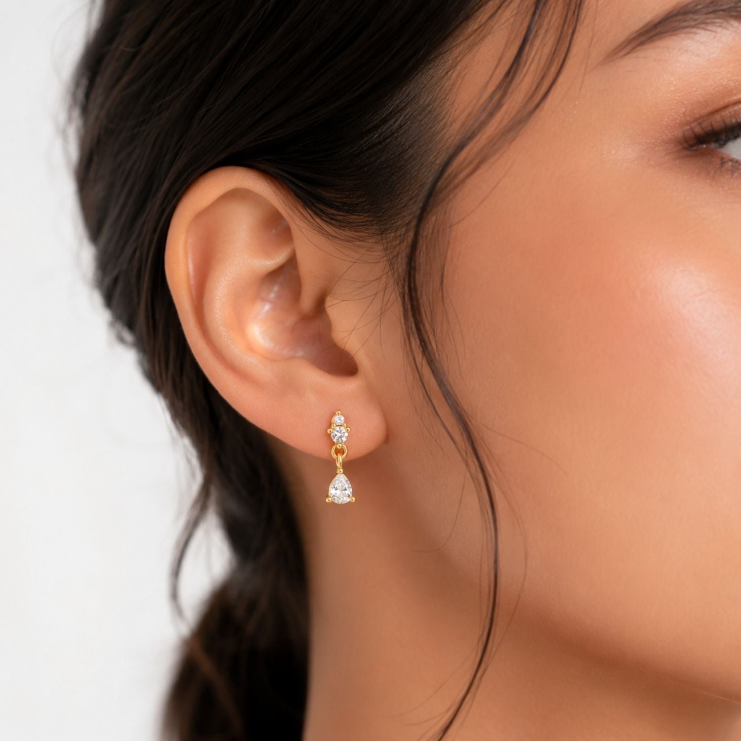 Teardrop Drop Flat Back Studs CZ Dangle Earrings – Sterling Silver - Image 2
