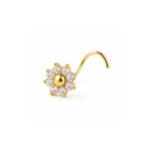 Sunflower Gold Bead CZ Nose Pin 925 Sterling Silver