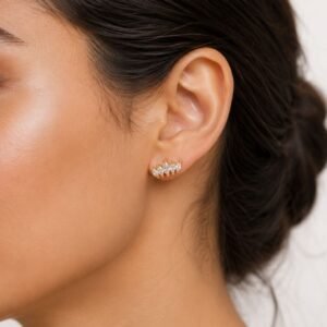 Leaf Bar Marquise White Cz Row Stud Earrings – Sterling Silver