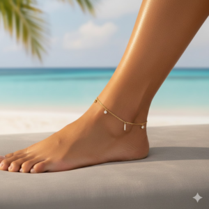 Golden Raindrop Charm Anklet – Sterling Silver