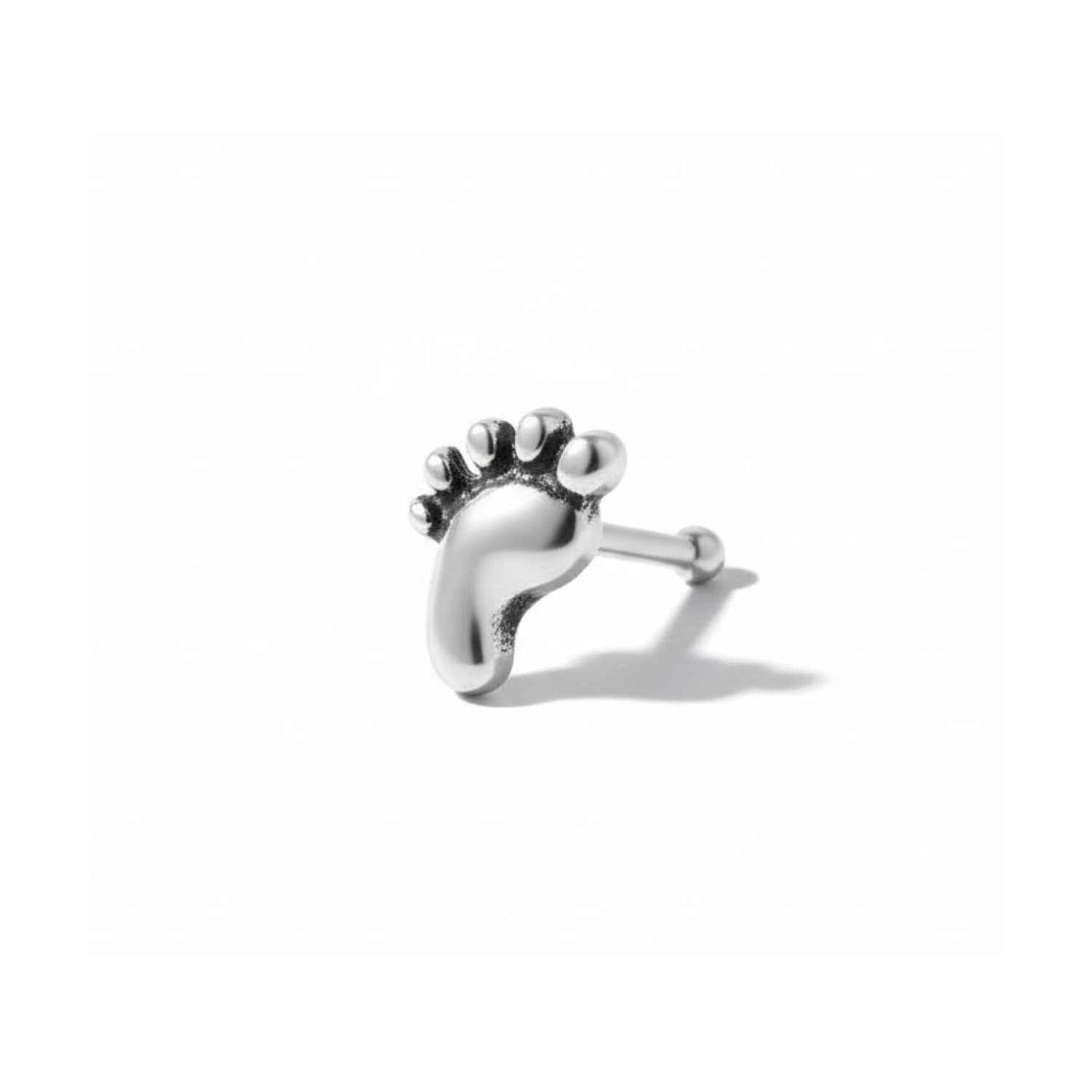 Tiny Footprint Stud Nose Pin – Sterling Silver