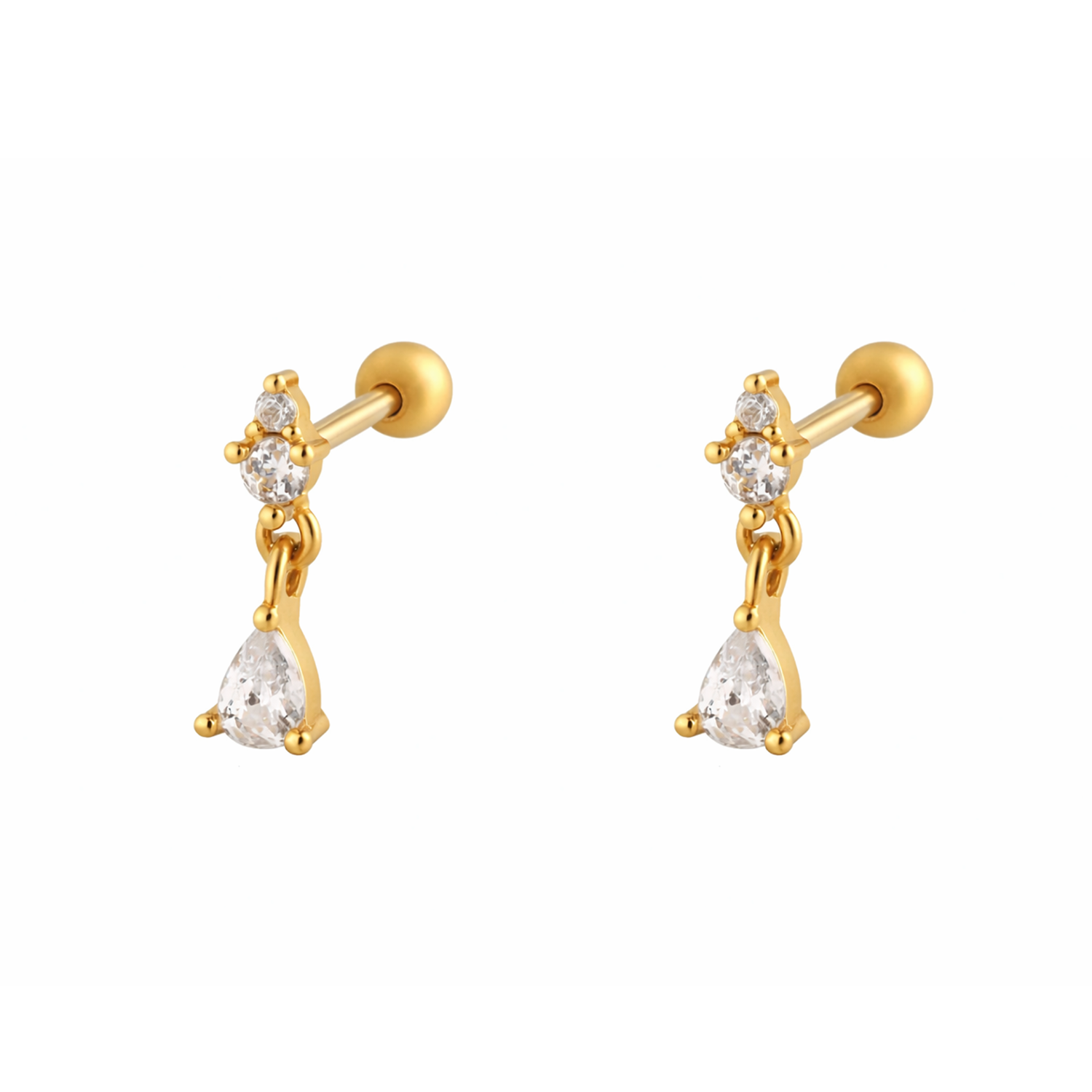 Teardrop Drop Flat Back Studs CZ Dangle Earrings – Sterling Silver - Image 3