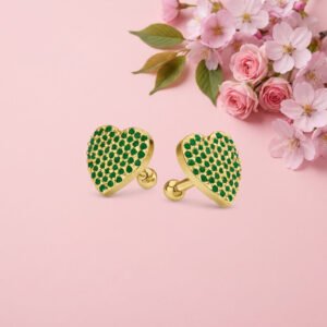 Emerald Heart Studs - 925 Sterling Silver Gold Plated
