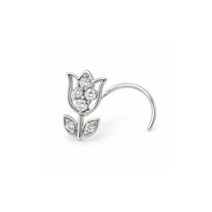 Tulip with Leaves CZ Nose Pin 925 Sterling Silver