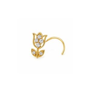 Tulip with Leaves CZ Nose Pin 925 Sterling Silver