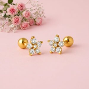 White Cz Flower Design Stud Earrings – Sterling Silver