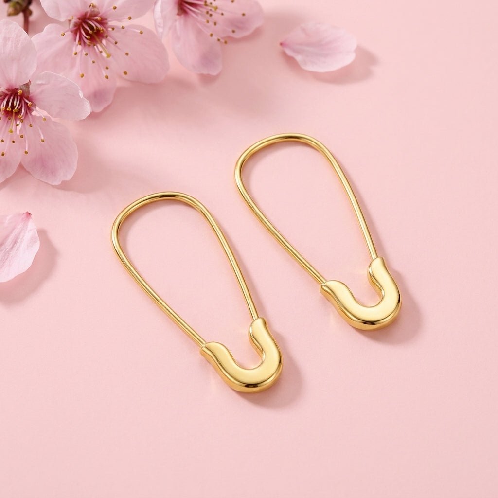 Safety Pin Earrings - 925 Sterling Silver Gold Plated