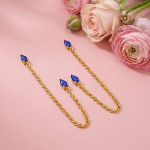 Sapphire Drop Ear Chain - 925 Sterling Silver Gold Plated