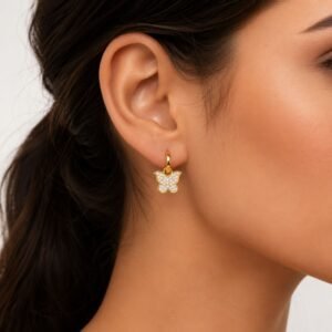 Studded Butterfly Huggies - 925 Sterling Silver Gold Plated