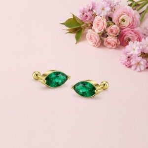 Emerald Marquise Studs - 925 Sterling Silver Gold Plated