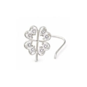 Four Leaf Clover CZ Nose Pin 925 Sterling Silver