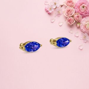 Sapphire Marquise Studs - 925 Sterling Silver Gold Plated