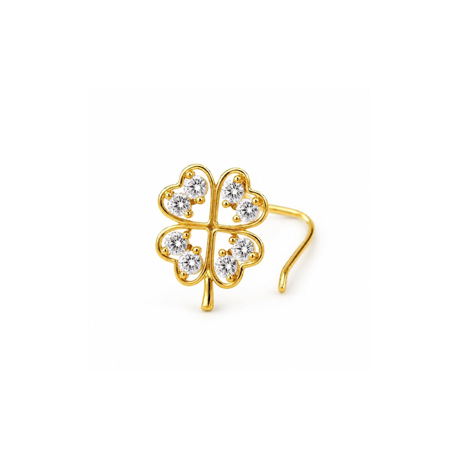 Four Leaf Clover CZ Nose Pin 925 Sterling Silver