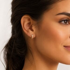 Tiny Pave Cross Huggie Earring - 925 Sterling Silver Gold Plated