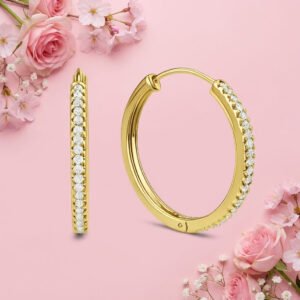 CZ Hoops Earrings - 925 Sterling Silver Gold Plated