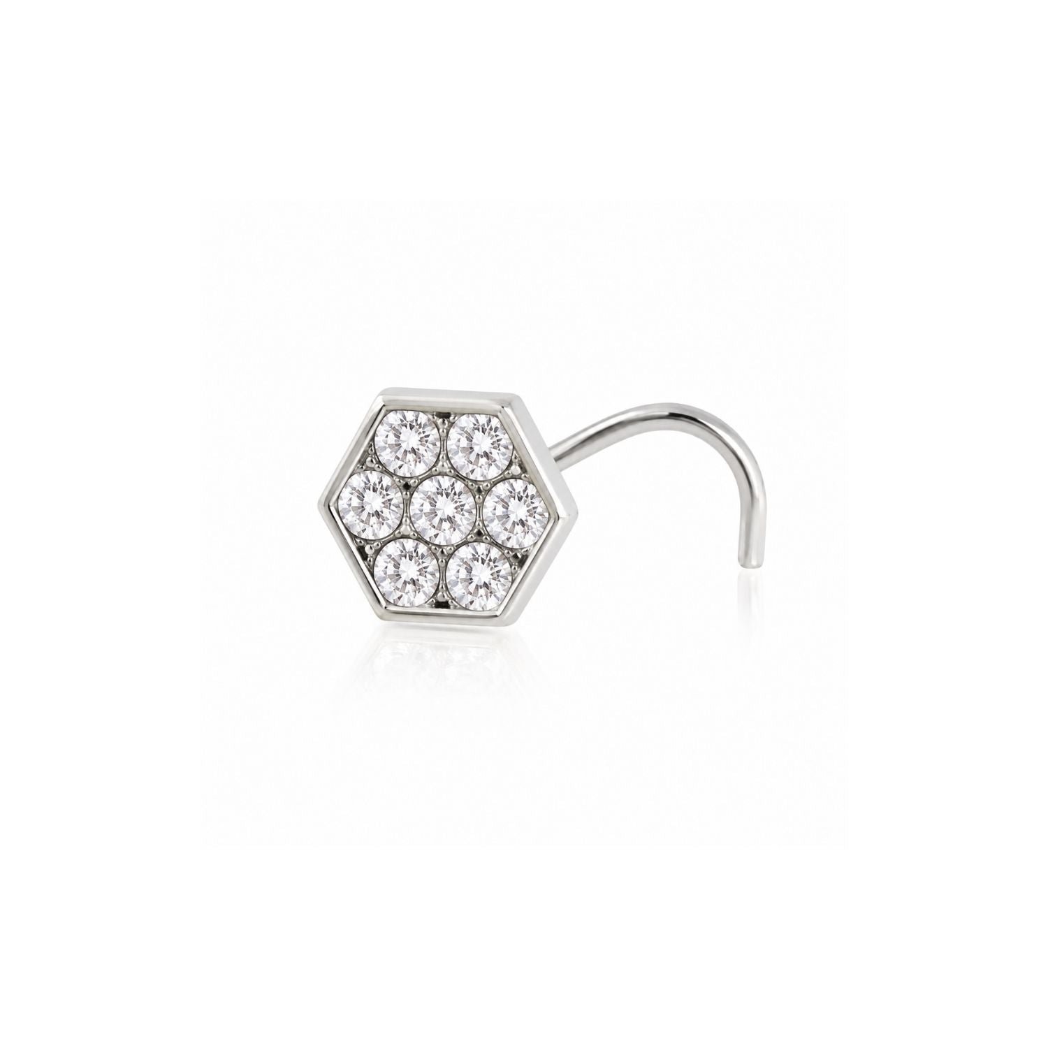 Hexagon Pave CZ Nose Pin 925 Sterling Silver