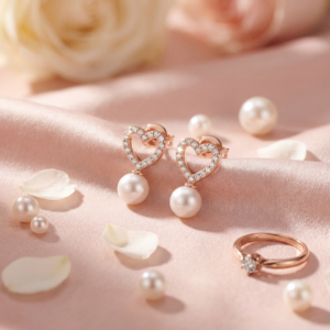 Romantic Heart Pearl Studs - 925 Sterling Silver Gold Plated