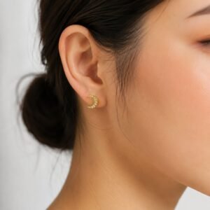 Crescent Moon White Cz Stud Earrings – Sterling Silver