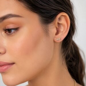 Diamond Bar Studs - 925 Sterling Silver Gold Plated