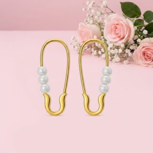 Perle Safety Pin Earrings - 925 Sterling Silver Gold Plated