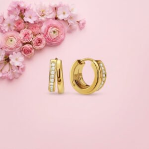 Double Line Diamond Huggie - 925 Sterling Silver Gold Plated